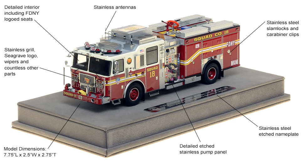 Specs and features of FDNY Squad 18 scale model