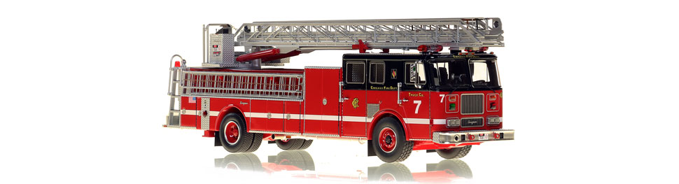 Fire Replicas Chicago Fire Department Truck 7 1996 Seagrave 100 Ladder Scale Model - tiller fire truck roblox