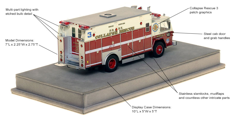 Features and specs of FDNY Collapse Rescue 3 scale model