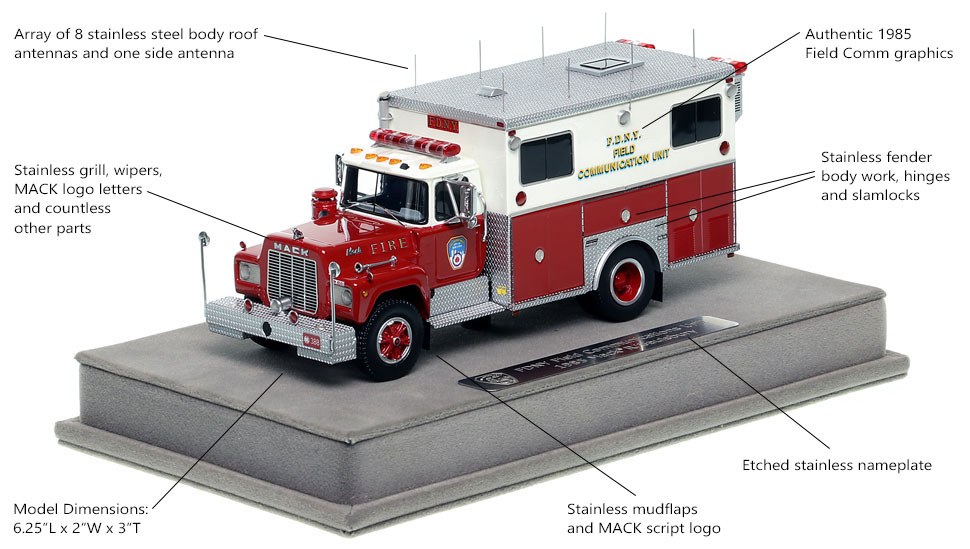 Features and specs on the FDNY 1985 Field Communications scale model